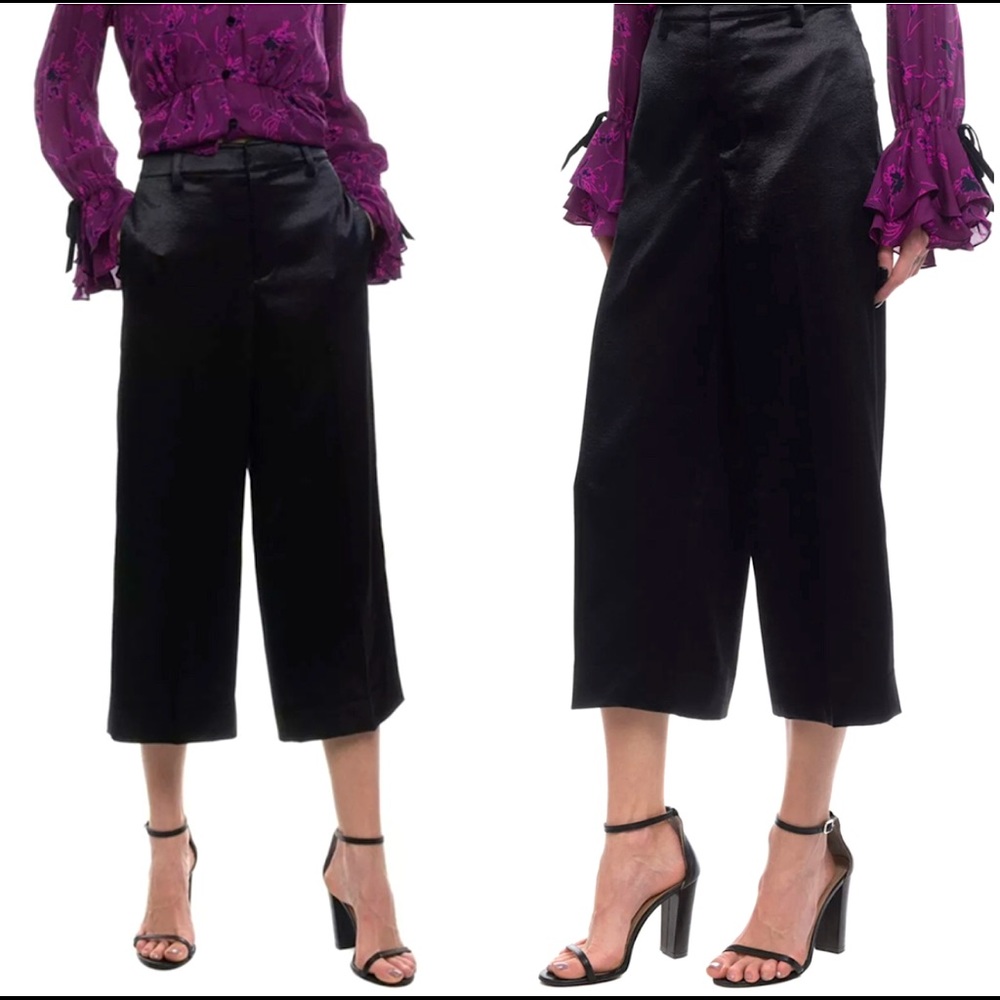 VINCE • Black Satin Capri Trousers • XS • Retail $355